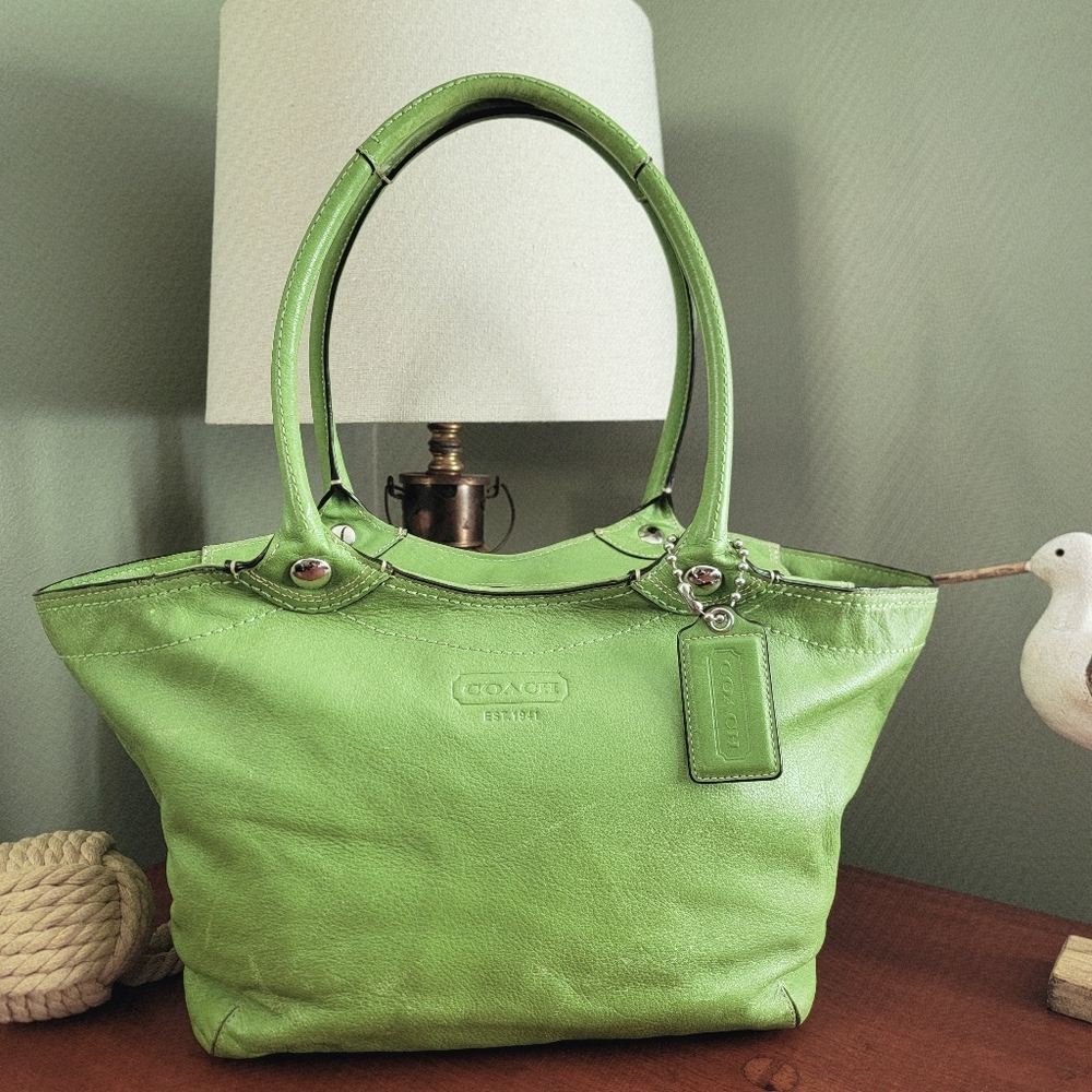 Coach F14383 Legacy Bleecker Tote Green Full Grain Leather Bag